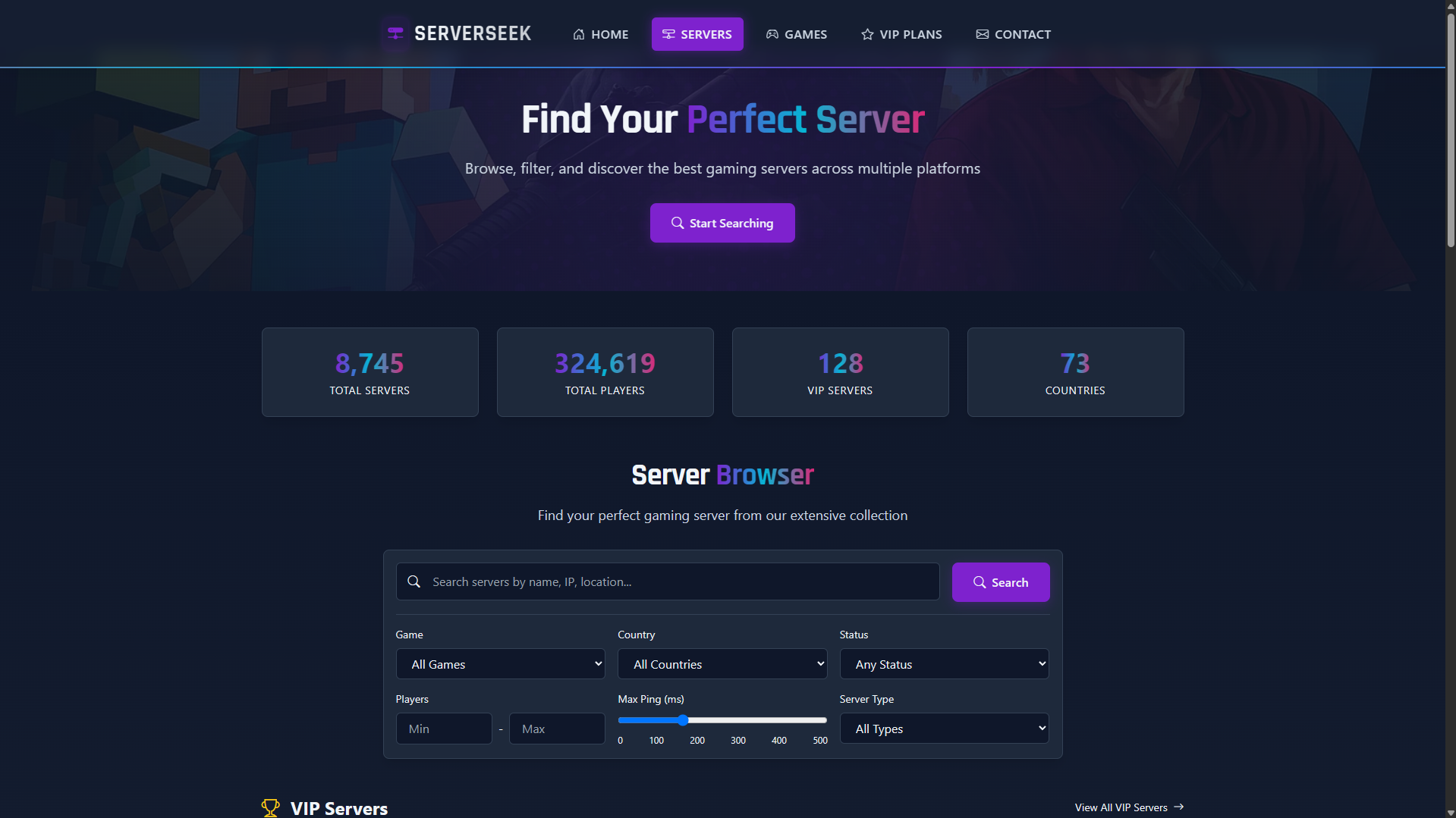 ServerSeek - Modern Dark Server Tracker Fully-Responsive Theme